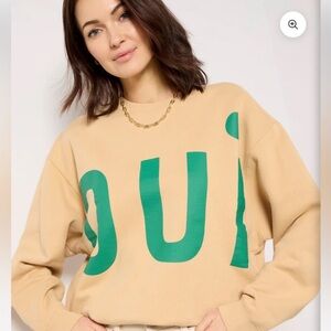 Chic Beige Sweatshirt with Green Lettering